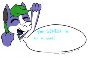 Tanby, the group mascot, a purple alien creature with green hair, pumps their fist in an excited cheer!