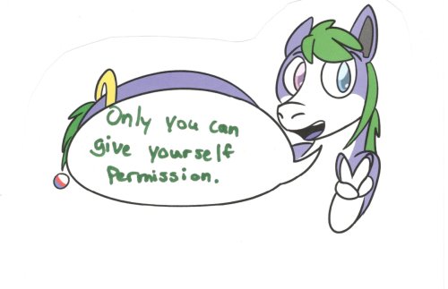 Tanby, the group mascot, a purple alien creature with green hair, smiles and flashes the peace sign!